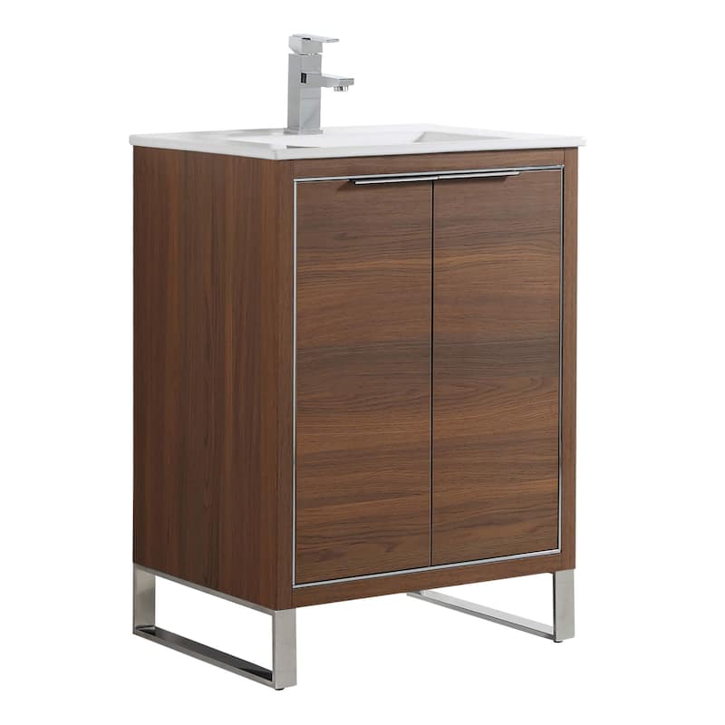Fine Fixtures Opulence Collection Bathroom Vanity with White Ceramic Sink - 24 Inch - Walnut Ebony - Chrome Hardware