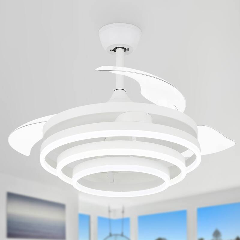 Oaks Aura 42in. DIY Shape Retractable Ceiling Fan With Lights, 6-Speed Latest DC Motor Color Changing Remote Control Ceiling Fan