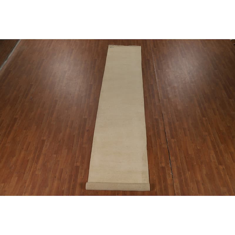 Beige Gabbeh Oriental Runner Rug Handmade Wool Carpet - 3'0"x 14'4"