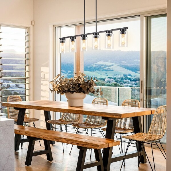 6 Light Black Wooden Kitchen Island Pendant Light Latitude Run