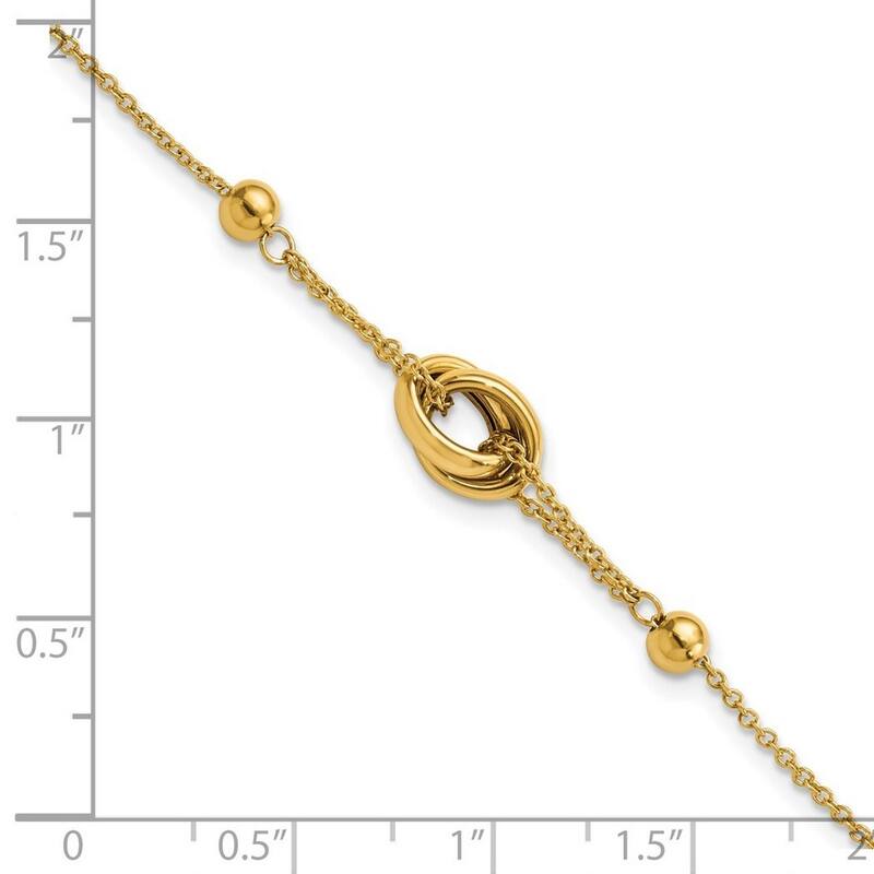 Curata 14k Yellow Gold Polished Bead and Link With .75 In Ext. Bracelet 7 Inch
