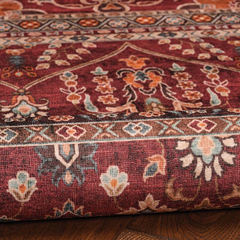 Neil Machine Washable Garnet and Ivory Area Rug