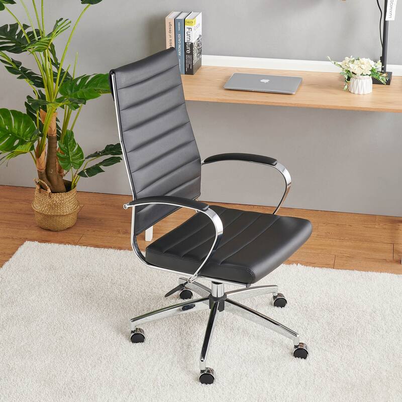 LUXMOD® Office Chair Faux Leather Silver Frame Adjustable and Swivel