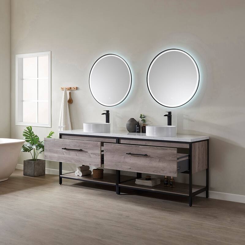 Murcia 84" Vanity with Countertop and vessel sink With Mirror