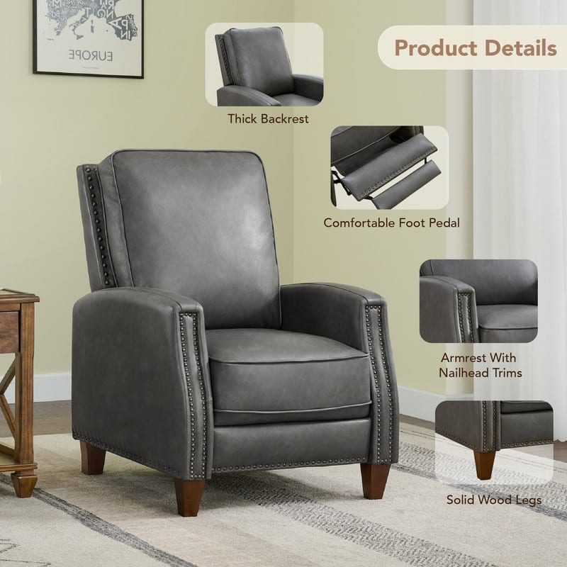 Spruce & Spring Alston Push Back Recliner Chair with Nailhead Trims for Living Room