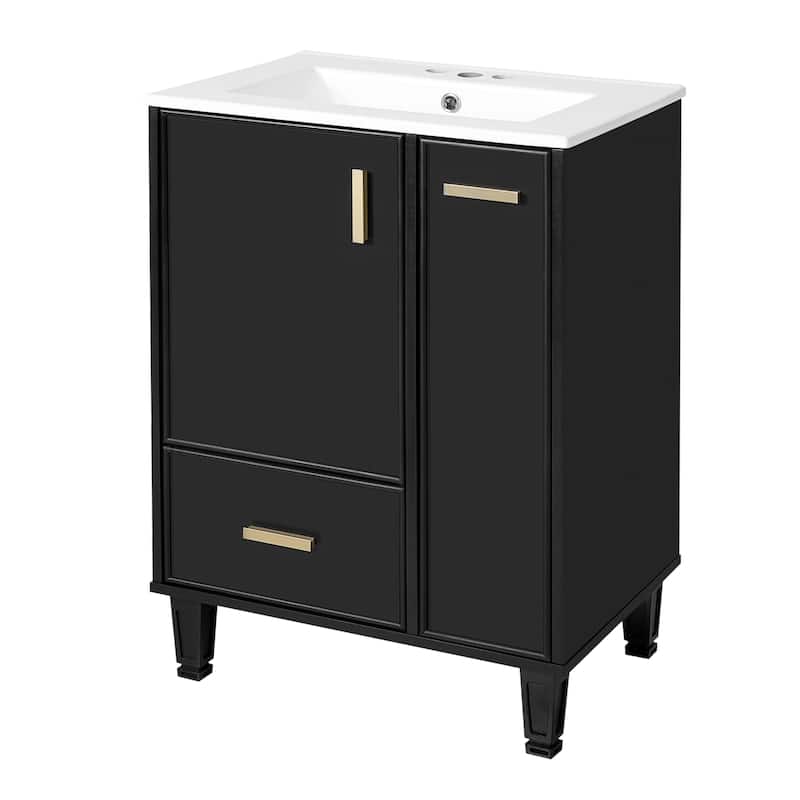 24" Bathroom Vanity with Sink, Bathroom Cabinet with Door Shelf, Deep Drawer, 2-Tier Pull-Out Basket