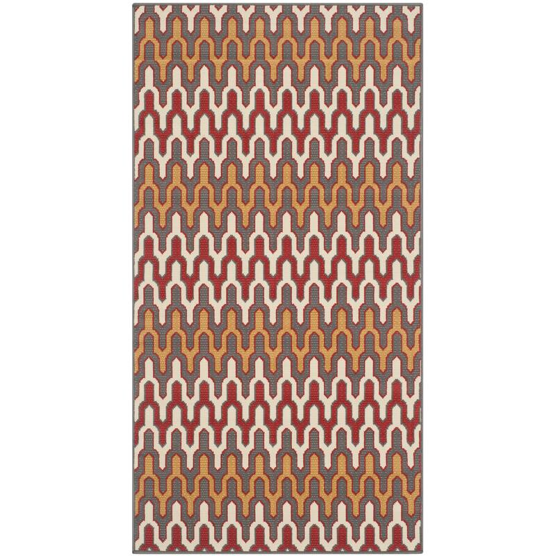 SAFAVIEH Hampton Ingelore Modern Indoor/ Outdoor Waterproof Patio Backyard - 2' 7" x 5' - Dark Grey/Rust - Rectangle