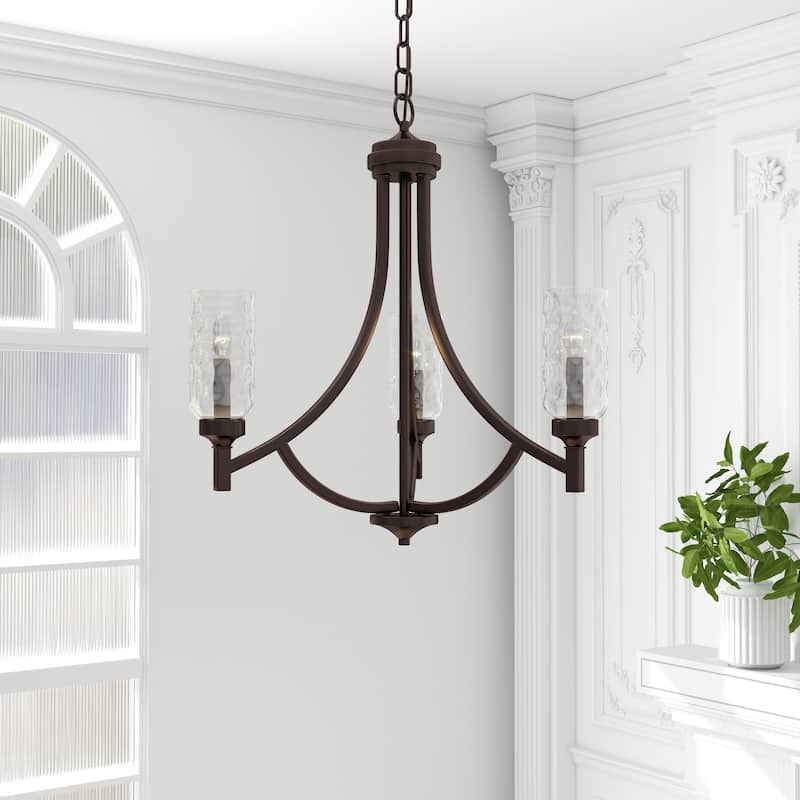3-Light Aged Bronze Candle Chandelier - 21.93" x 77" x 21.93"