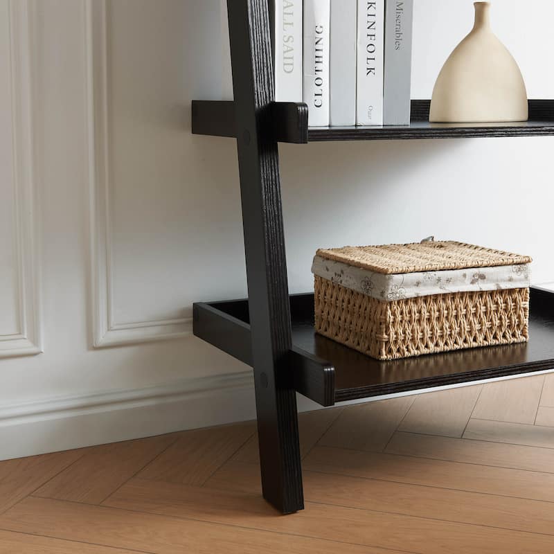 Bookcase Ladder Five Shelf Popular Modern Design Multi-Depth Shelves With Rounded Shelf Barrier Corners
