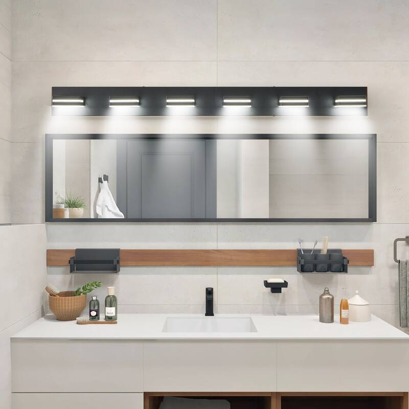 Modern LED Vanity Light, 6-Lights Wall Sconce for Bathroom and Mirror, Sleek Minimalist Design, Energy-Efficient - Black