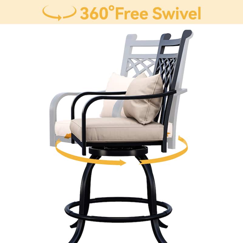 Outdoor 29"W Metal Swivel Counter Chairs with Cushion Set of 2 - 32in