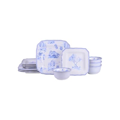 Scenic Toile Blue Porcelain 12 Pc Dinnerware Set