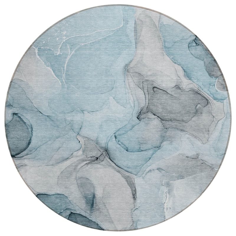 Machine Washable Indoor/ Outdoor Chantille Watercolor Teal Rug