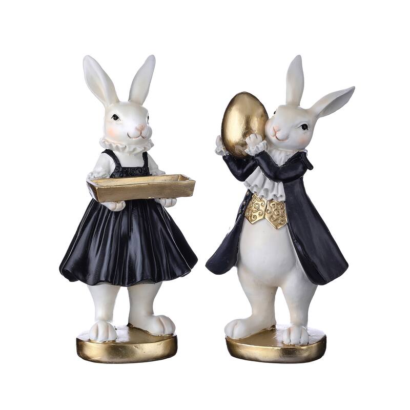 8" Resin Bunny With Egg And Tray