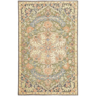 Style Haven Ava Hand-tufted Wool Loop-pile Bohemian Medallion Blue/Green/Salmon Rug