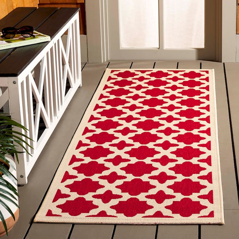 SAFAVIEH Courtyard Myrianne Indoor/ Outdoor Waterproof Patio Backyard Rug - 2'3" x 10' Runner - Red/Bone