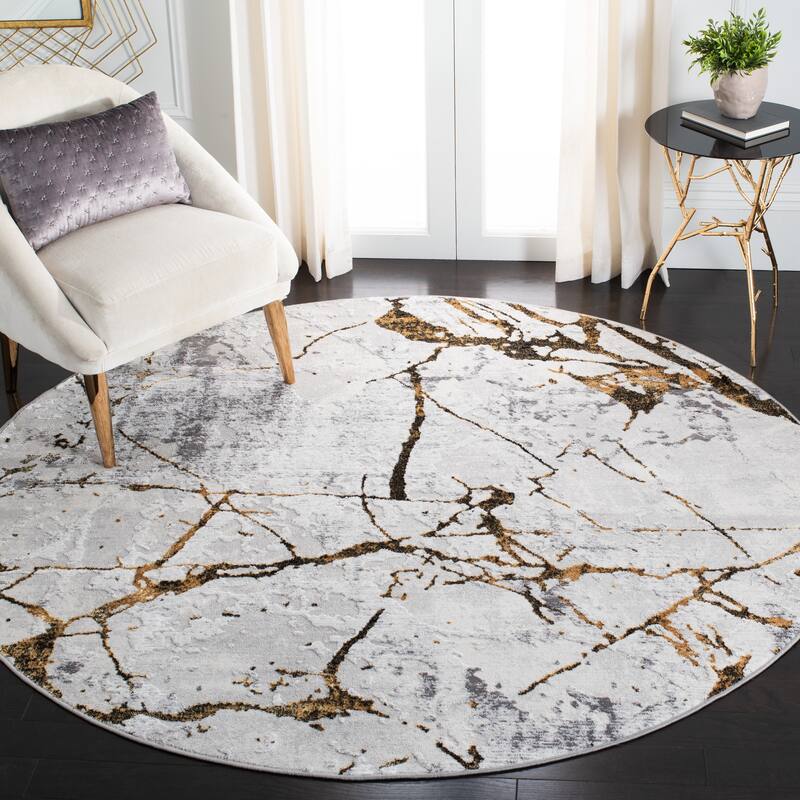 SAFAVIEH Amelia Alli Modern Abstract Distressed Rug - 3' Round - Grey/Gold
