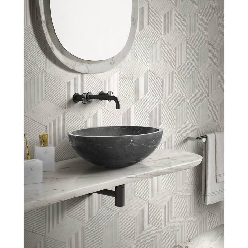 Roomfitters Marble Bathroom Vessel Sink, Natural Stone Countertop Wash Basin, Round Matte Vanity Bowl, Above Counter, Dark Grey