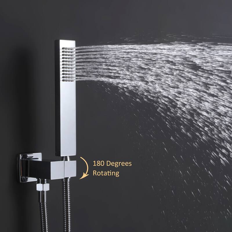 Modland 3-function Square Thermostatic Rainfall Shower System with High-pressure Handheld Shower, Black/Nickel/Chrome
