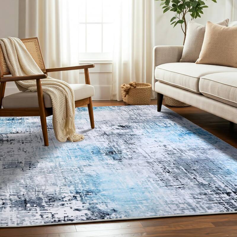 Delara Machine Washable Area Rug, Soft & Durable, Non-Slip Backing, Eco- Friendly GRS certified. - 3' x 5' - Frosted Azure - Rectangle