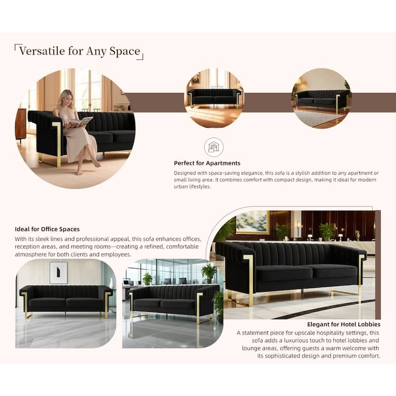 Velvet Sofa Couch for Living Room, Modern Loveseat Couch with Gold Accents, Apartment Chesterfield Sofa