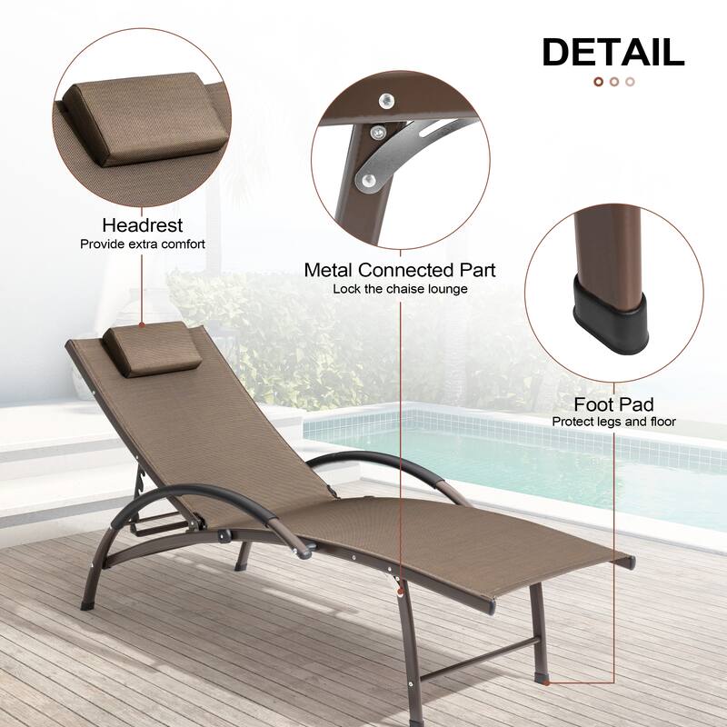Crestlive Products Outdoor Adjustable Reclining Chaise Lounge Chair with Armrest