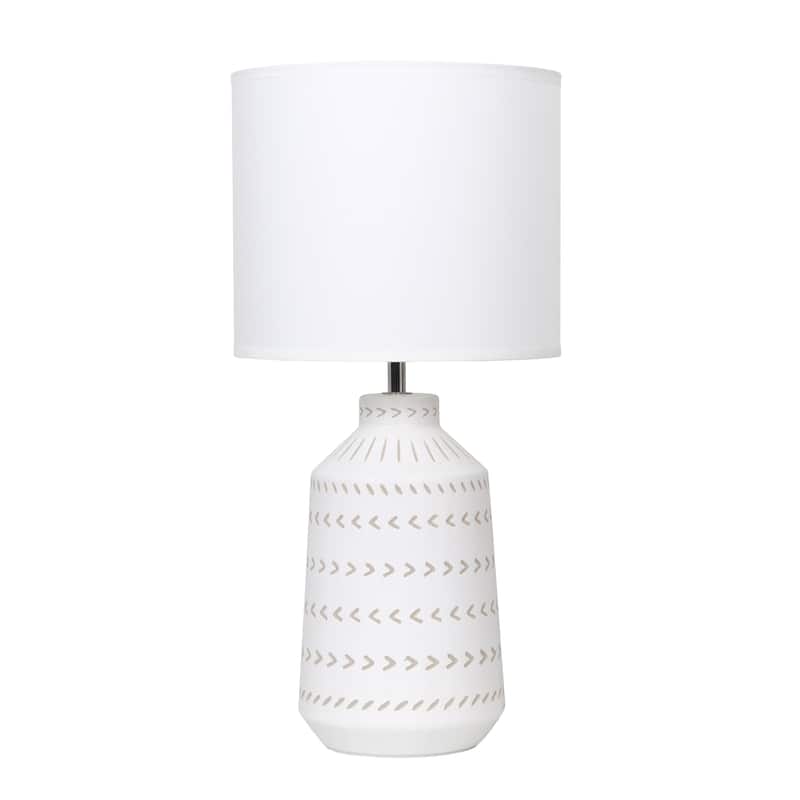 Patterned Ceramic Table Lamp with Fabric Drum Shade Modern Boho Style Multiple Colors - 8.27” x 8.27” x 17.00” - Off-White