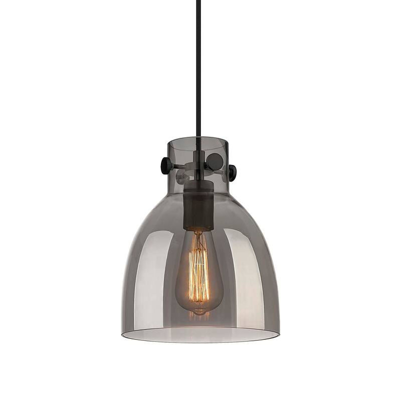 Innovations Lighting 410-1PS-10-8 Newton Bell Pendant Newton Bell 8" - Matte Black / Plated Smoke