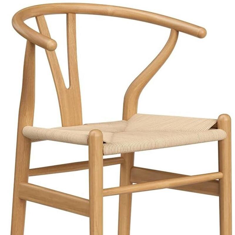 HomeRoots 27" Beige and Natural Solid Wood Counter Height Bar Chair