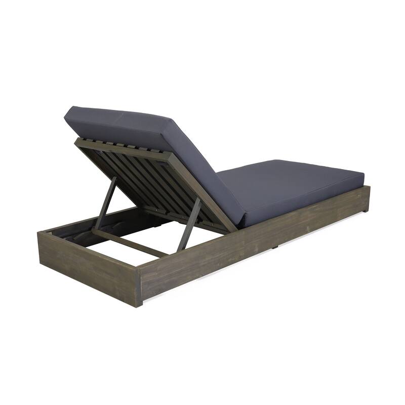 Ian Outdoor Acacia Wood Chaise Lounge with Cushion by Christopher Knight Home