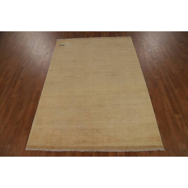 Modern Gabbeh Oriental Area Rug Handmade Yellow Wool Carpet - 4'11" x 7'0"