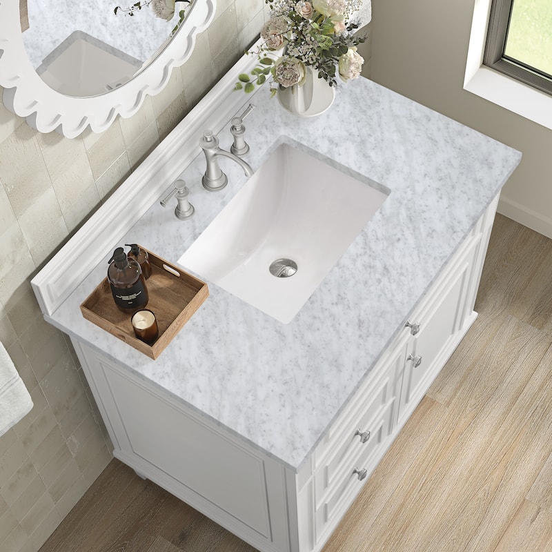 James Martin Vanities Lorelai 36" Single Vanity, Bright White - Carrara White