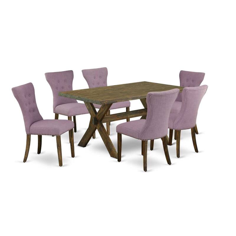 7-Piece Kitchen Dining Set - Rectangular Table & 6 Parsons Chairs - Linen White & Shitake Finish