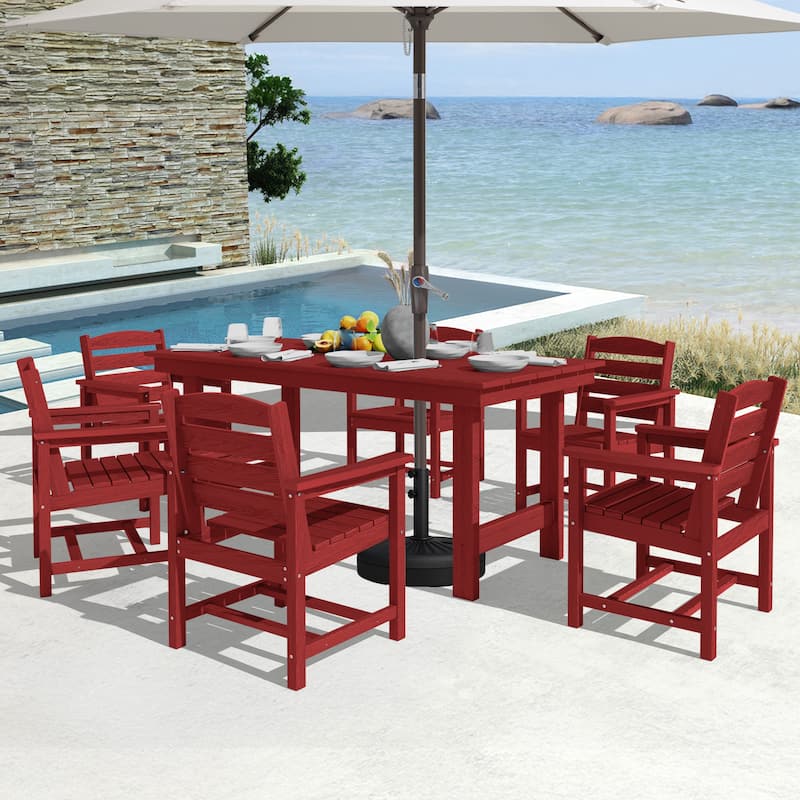 7-Piece HDPE Outdoor Dining Table Sets with Umbrella Hole - 1-Table 6-Chairs