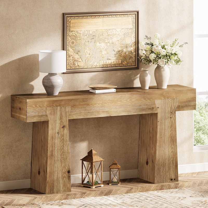 Solid Wood Entryway Console Table, Sofa Behind Table, Living Room Hallway Foyer Accent Table