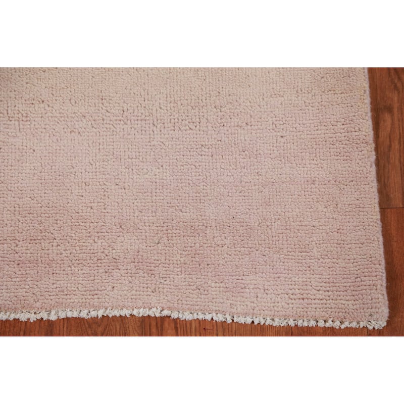 Hand Knotted Oriental 100% Wool Carpet Modern Solid Pink Gabbeh Runner Rug - 8' 3'' X 2' 7''