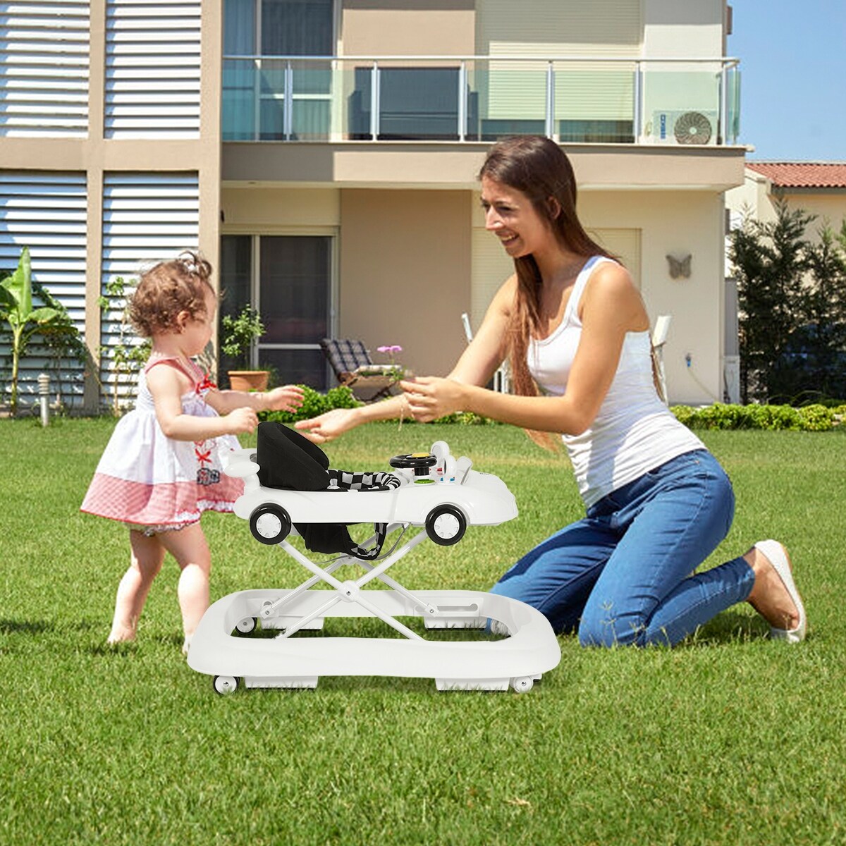 Costway 2 in 1 Foldable Baby Walker w Adjustable Heights Music See Details