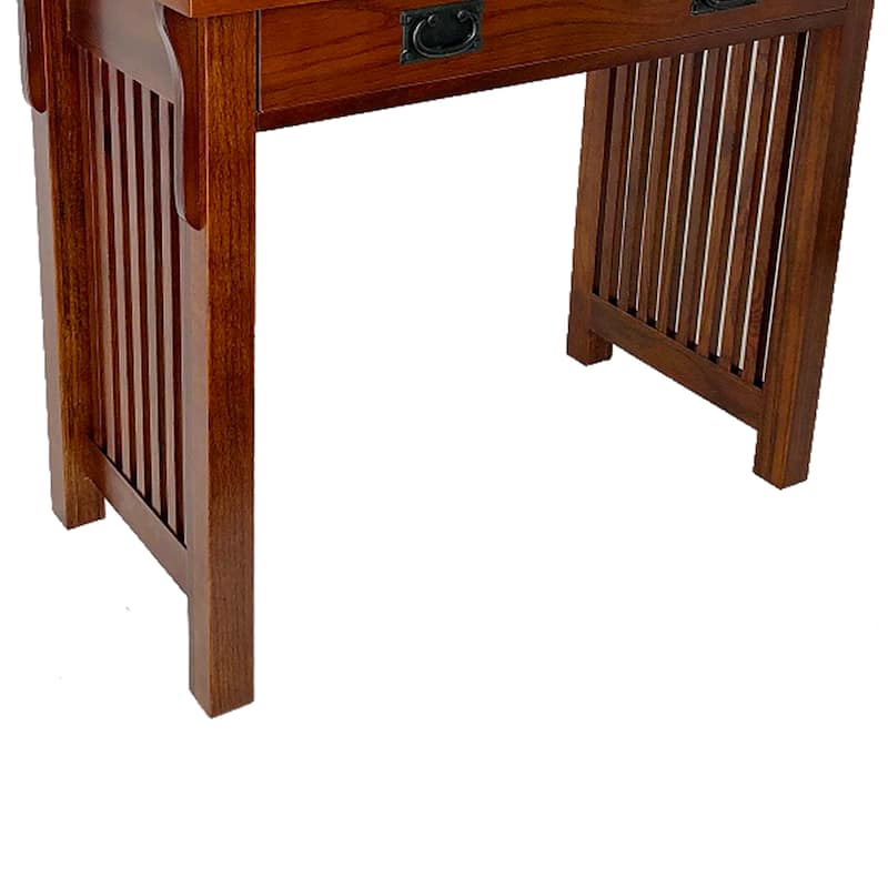 Wooden Frame Writing Desk with 1 Drawer and Slatted Sides, Brown