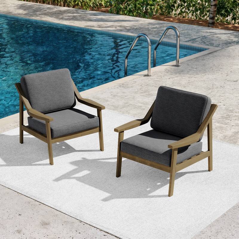 Outdoor Patio Club Chair Arm Lounge Cushion Chair (Set of 2)