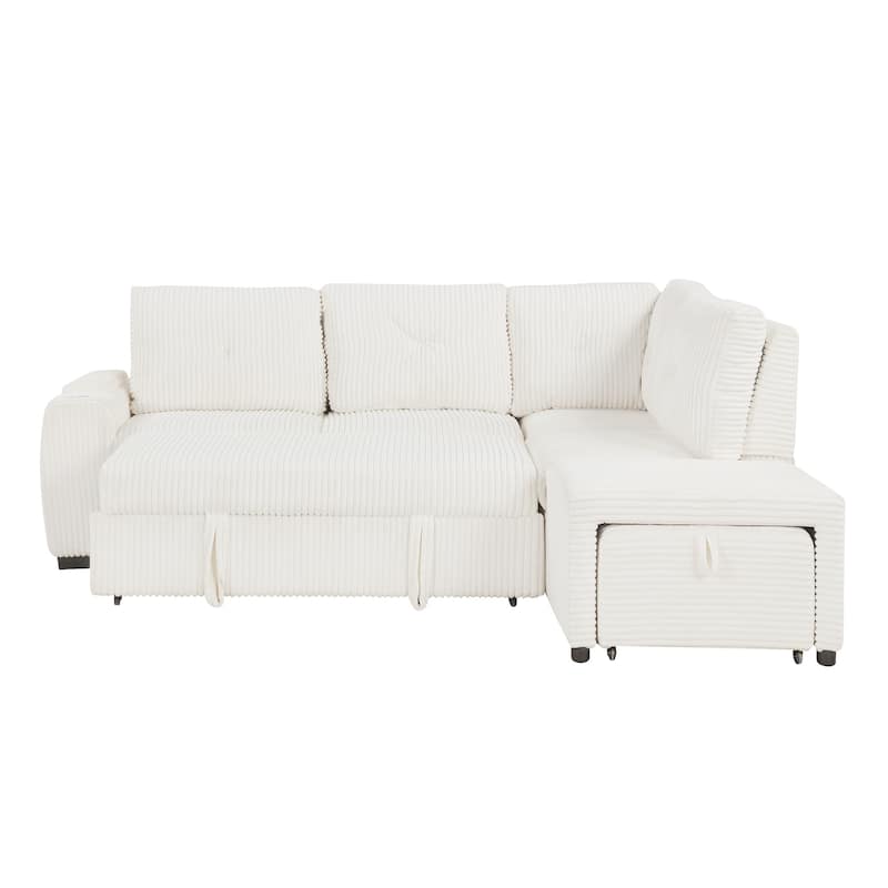 94" L Shaped Sectional Sleeper Sofa with Movable Ottoman and USB Ports - Creamy White