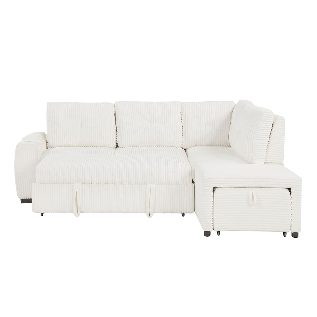 94" L Shaped Sectional Sleeper Sofa with Movable Ottoman and USB Ports