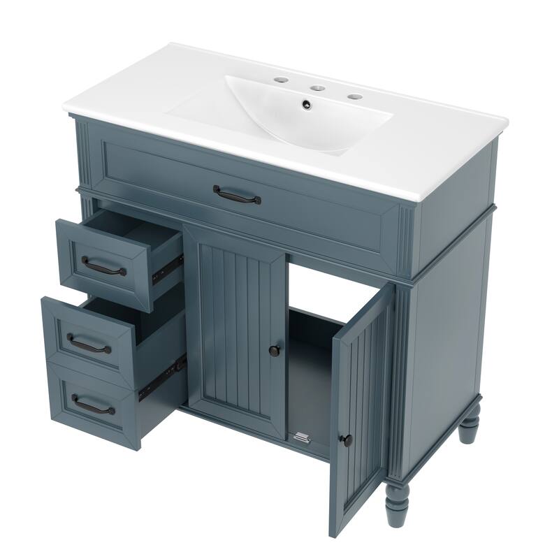 Bathroom Vanity with Ceramic Sink, Multi-Functional Wood Bathroom Storage Cabinet, Bathroom Cabinet with Doors & drawers