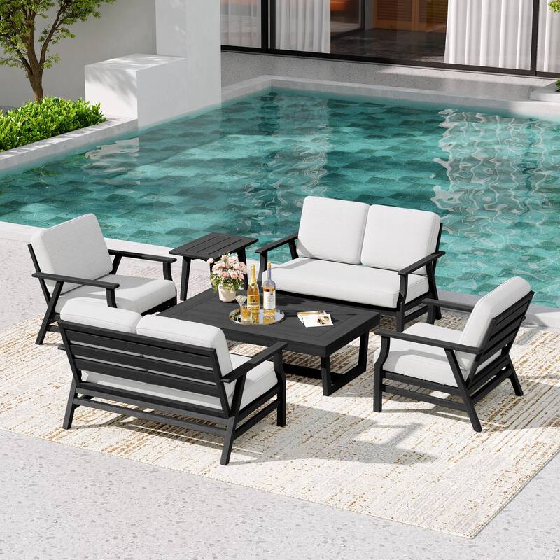 4-Piece Teak Outdoor Conversation Set With 2 Loveseats, Coffee Table & Side Table