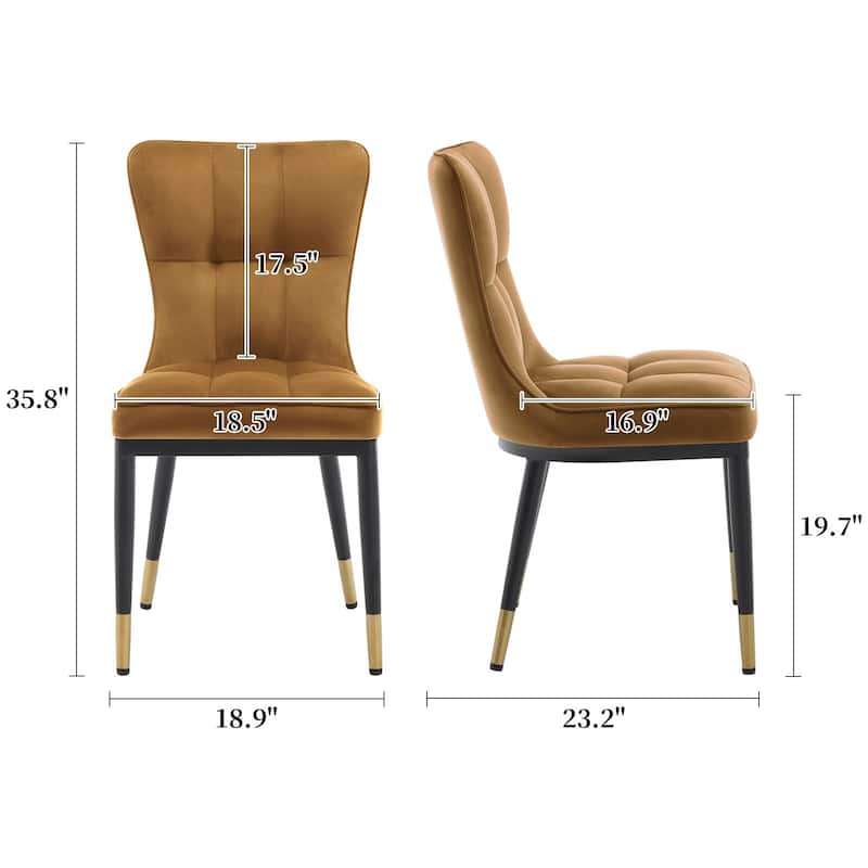 Velvet Upholstered Dining Chairs with Metal Legs, Set of 2/4 - 35.8"H x 18.9"W x 23.2"D