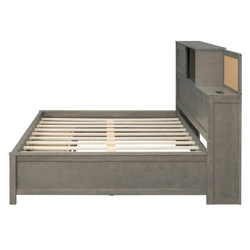 Full Size Wooden Daybed with 3 Storage Drawers, USB Ports, Pushable Shelf, and Soft Headboard