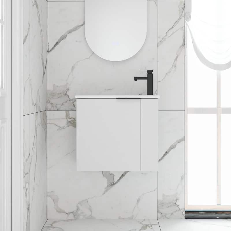 ARTCHIRLY 22" Bathroom Vanity with Ceramic Sink, Floating Bathroom Vanity with Soft Close Door - White - 22''W×13''D×19.7''H