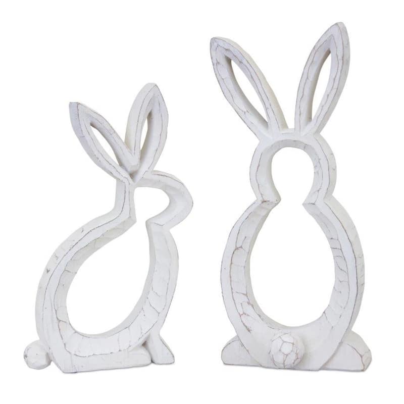HomeRoots Set of Two White Distressed Rabbit Silhouette Tabletop Sculptures - 4.75' X '10.75' X '2.5