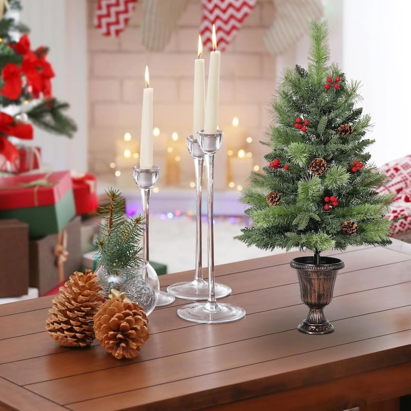 Tabletop Xmas Tree Pre-Lit Artificial Mini Christmas Tree for Desk, Office, Mantle