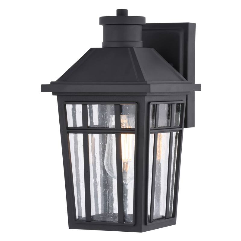 VAXCEL Garfield Park Black Outdoor Wall Sconce Light Fixture, Rust-Resistant Aluminum, Clear Seeded Glass Shade