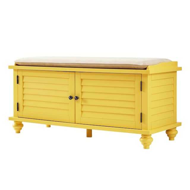 Maybelle Velvet Cushion Shutter Door Storage Bench by iNSPIRE Q Classic - Orange Yellow